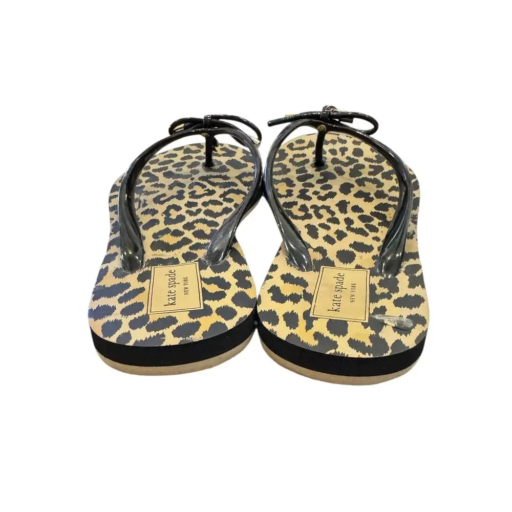 Kate Spade New York Nella Leopard Bow Flip Flops Black Size 7/8